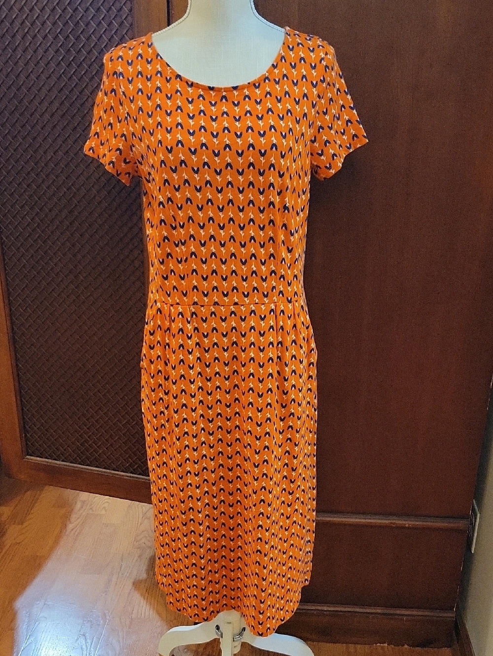 BODEN | Phoebe Tulip Pattern Cotton Midi Dress Orange Short-Sleeve - Size 8 Long